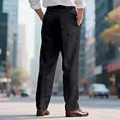 cheap Holiday-Men&#039;s Linen Pants Trousers Summer Pants Beach Pants Pocket Straight Leg Plain Comfort Breathable Vacation Daily Holiday Hawaiian Boho Black White