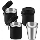 olcso Poharak-70 ml-es rozsdamentes acél poharak tárolótáskával rozsdamentes acél ivópoharak egymásra rakható vizespoharak bárba, otthonra, utazáshoz, irodába, kültéri kempingezéshez 4 db/szett mosogatógépben