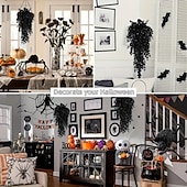 economico Corone di Halloween e Decorazioni Floreali-2/4 mazzi di piante artificiali di Halloween, foglie di eucalipto finte, finte piante verdi in plastica per esterni, per pareti, casa, stanza, patio, interni, mensole, ufficio, decorazioni