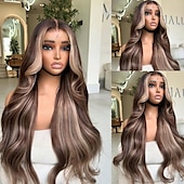 voordelige Pruiken van echt haar, met kanten voorzijde-Onverwerkt maagd haar 5x5 Sluiting 4x13 Sluiting Pruik Gelaagd kapsel Peruaans haar Golvend Blond Bruin Meerkleurig Pruik 130% 150% Haardichtheid met babyhaar Haar met highlights / balayage 100