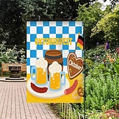 preiswerte Gartenfahnen, Banner-Oktoberfest Gartenflagge Deutsches Bayerisches 12 x 18 Zoll Gartenflaggen kleine Gartenflaggen für draußen Außenfahnen Bierdesign weiß blau kariert Feiertagsgartenflaggen