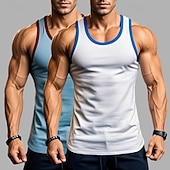 preiswerte Fitness Tank-Tops-2 Stück Herren Tanktop Weste Unterhemd Ärmellos Shirt Ärmellos Rundhals Sommer Einfarbig Einfarbig Athletisch Farbblock 2er Pack Street Casual Sport Blau Blau Armee Grün Grau Top Tee
