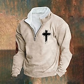 preiswerte Einfache Sweatshirts-Herren Sweatshirt Viertelreißverschluss Sweatshirt Schwarz Weiß Wein Armeegrün Königsblau Halber Reißverschluss Farbblock Kreuz Halber Reißverschluss Druck Sport &amp; Outdoor Täglich Ferien Polyester
