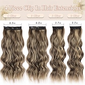 voordelige Clip-in-extensies-Clip-in krullende haarextensies 4 stuks lang golvend haar mix bruin synthetisch clip-in extensions 22 inch voor vrouwen # gemengd bruin &amp;blond