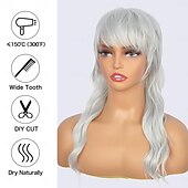 economico Parrucche storiche-Parrucca lunga grigia mullet per donne con frange parrucche naturali sintetiche anni &#039;90 e &#039;80 con frange per donne parrucche di Halloween