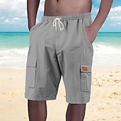 economico Vacanza-Per uomo Shorts Shorts di Lino Pantaloncini Estivi Shorts da Spiaggia Coulisse Elastico in vita Multi-tasche Semplice Comodità Traspirante Lunghezza al ginocchio All&#039;aperto Quotidiano Spiaggia
