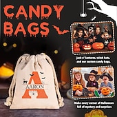 cheap Halloween-Personalized Halloween Treat Bag for Kids Custom Initial &amp; Name Candy Tote Bag Basket for Trick or Treat, Durable Canvas Gift Sack for Candy &amp; Small Toys