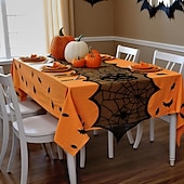 cheap Halloween Kithen-Crawling Spider Halloween Lace Table Runner and Mantle Scarf, Seasonal Halloween Decorations Table Runner