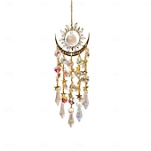 cheap Wall Sculptures-Crystal Sun Catcher Golden Flame Moon Hanging Ornament, AB Color Window Hanging Decor for Indoor Outdoor Garden Courtyard Bedroom, Suncatcher for Window Light Prism Decoration