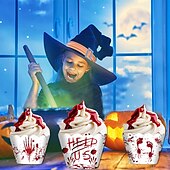 voordelige Halloween-Halloweendecoraties, fotoscènes, rekwisieten, cartoons, papieren taarten, papieren bekertjes, rond de randen, feestbenodigdheden