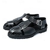 billige Kjole sandaler-Gull- og svarte metalliske sandaler for menn – stilige gladiatorsandaler med moderne spennedesign, perfekte for uformelle utendørsarrangementer