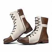 cheap Dress Boots-Men&#039;s Two-Tone Faux Leather Lace-Up Boots Vintage Mid-Calf Combat Style for Casual Wear Work and Fall Outfits