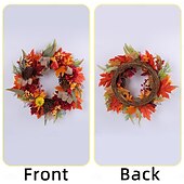 economico ringraziamento e decorazione autunnale-Ghirlanda autunnale per la porta d&#039;ingresso, decorazione per interni ed esterni, ghirlanda di girasoli rossi e pigne con zucche e foglie d&#039;acero, vite da appendere alla parete.