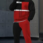 olcso Férfi 3D pulóver szett-Férfi Színes 2db 3D pulóver készletek Tracksuit Kapucnis pulóver Hosszú ujj Hosszú nadrág Kapucni Alkalmi Napi Sportruházat 3D nyomtatás Tavasz Ősz Tél Rubin