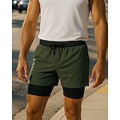 baratos Calções de corrida-Homens Shorts de Corrida shorts com meia-calça Cintura elástica Calção Desportos e Ar livre Casual Algodão Secagem Rápida Leve Respirável Tênis Cooper Corrida Normal Roupa de esporte Roupas Esportivas