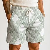billiga 3d sweatshorts för män-Herr Geometrisk Rutnät / Pläd Våffelshorts Svett shorts Casual shorts Medium Midja Mode Casual Semester Joggning Träningspass Elastisk dragsko i midjan Shorts med fickor Designer Kläder