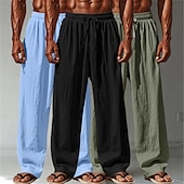 baratos Clássico-Homens Calças de linho Calças Calça verão Calças largas Calças de praia Com Cordão Cintura elástica Perna reta Tecido Conforto Respirável Comprimento total Ao ar livre Casual Diário Férias Moda