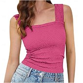 abordables Débardeur Simple-Femmes Hauts d&#039;été Couleur Unie Occasionnel Sans manches Sans manches Col carré Hauts Réguliers Quotidien Vert herbe Vert cendré Blanche Vert Véronèse Rose poussiéreuse Été