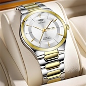 baratos Relógios Quartz-Relógio de quartzo masculino da moda com pulseira de aço, design simples e mostrador circular ipx7 à prova d&#039;água, calendário luminoso, data, relógio de quartzo
