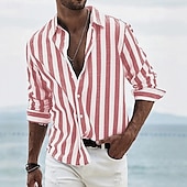 voordelige Geometrisch patroon-Voor heren Geometrisch Gestreept Overhemd Overhemd met knopen Lange mouw Mode-casual Dagelijks gebruik Causaal Strand Kleding Zomer Lente Strijkijzer 3D-afdrukken Linnenachtig shirt Zwart Blozend