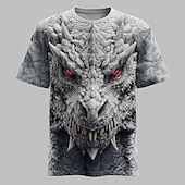 voordelige T-shirts met dierenprint-Voor heren Draak T-shirt Korte mouw T-shirt 3D-afdrukken Strakke ronde hals Overhemd overdreven Ontwerper Feest Straat Casual Zwart &amp; Grijs Grijs Zomer Lente Alle seizoenen Kleding S M L XL XXL XXXL