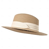billige Hatter-1 stk. elegant damehatt med strå og bred brem, lett og pustende sommerhatt for strandaktiviteter, uformell &amp;formelle arrangementer, tilbehør til arrangementer