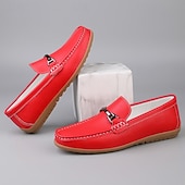 voordelige Casual loafers-Rode imitatieleren loafers voor heren, stijlvol instapmodel met comfortabele, zachte binnenzool, ideaal voor zakelijke, casual weekenden en reizen