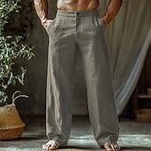 cheap Home-Men&#039;s Linen Pants Trousers Summer Pants Beach Pants Buttons Pocket Straight Leg Plain Comfort Breathable Vacation Daily Holiday Hawaiian Boho Black White