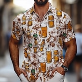 levne Jídlo a nápoje-Pánské Pivo Oktoberfest Košile Letní košile Košile na knoflíky Krátký rukáv Havajské Venkovní Dovolená Léto Jaro Přehnutý 3D tisk košile s límečkem Meruňková
