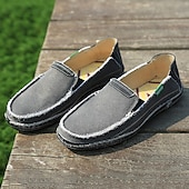 economico Slip-ons e mocassini da uomo-Mocassini da uomo in denim blu con bordo sfrangiato, scarpe casual leggere slip-on per le uscite del fine settimana, le passeggiate estive e il comfort quotidiano