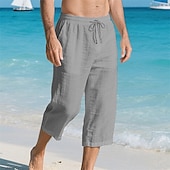 baratos Feriado-Homens Calças Capri Shorts de linho Shorts de verão Shorts de praia Bolsos Cintura elástica Com Cordão Tecido Conforto Respirável Comprimento da panturrilha Férias Feriado Praia Havaiana Boho Preto
