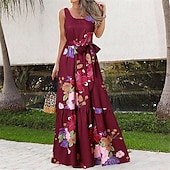 abordables Robes Floraux Imprimés-Femmes Robe Longue Maxi Robe Robe Décontractée Robe évasée Robe d&#039;été Robe Nuisette Élégant Mode Moderne Quotidien Plage Week-end Coupe régulière Fleur Sans manches Col ras du cou Noir Blanche Rose