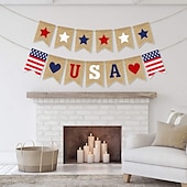 cheap Independence Day Decoration-Patriotic USA Banner Burlap 4th of July Decorations Rustic Patriotic Banner Red White Blue Stars Bunting Garland for President Day 4th of July Party Supplies 4th of July Patriotic Outdoor Indoor hanging Decor