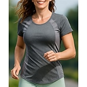 preiswerte Lauf-T-Shirts &amp; Tanktops-Damen Wanderhemd Wanderspitze Kurzarm Rundhalsausschnitt Oberteil Außen Atmungsaktiv Schnelltrocknend Feuchtigkeitsableitend Leicht Polyester Patchwork Schwarz Marinenblau Grau Tennis Golfspiel Laufen