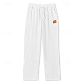 baratos Feriado-Homens Calças de linho Calças Calça verão Calças largas Calças de praia Com Cordão Cintura elástica Perna reta Tecido Conforto Respirável Comprimento total Ao ar livre Feriado Praia Férias Moda