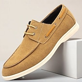 cheap Casual-Men&#039;s Beige Faux Suede Boat Shoes with Lace-Up Design – Comfortable Casual Footwear for Weekend, Vacation &amp; Daily Use