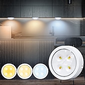 baratos luz do armário-Luzes LED Puck para armários com controle remoto, lâmpada AA com função de memória, 3 modos de iluminação, luzes adesivas para armários de cozinha