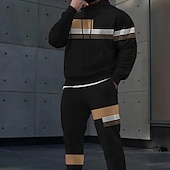 olcso Férfi 3D pulóver szett-Férfi Színes 2db 3D pulóver készletek Tracksuit Kapucnis pulóver Hosszú ujj Hosszú nadrág Kapucni Alkalmi Napi Sportruházat 3D nyomtatás Tavasz Ősz Tél Fekete