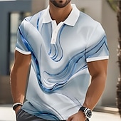 halpa Miesten geometrinen poolo-Miesten Abstrakti Geometrinen Polo Lyhythihainen Poolopaidat Kauluskäänne Business Casual liiketoiminta Urheilu- ja treenivaatteet Arki-asut Napit 3D-tulostus Kesä Keltainen Punastuvan