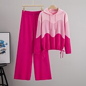 baratos Fatos de treino-Mulheres Moletom Suéter Conjunto de Roupa Atlética Outono Bolsos Bloco de cor Conjuntos Preto Vermelho Academia Exercite-se Esportivo Térmico / Quente A Prova de Vento Macio Manga Longa Esporte
