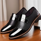 cheap Men&#039;s Slip-ons &amp; Loafers-Men’s Black Patent Faux Leather Loafers with Textured Scale Pattern and Metal Buckle, Elegant Slip-On Dress Shoes for Weddings, Business and Formal Events