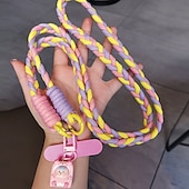 economico Lanyards e cinturini da polso per telefono-Nuova tracolla con tre fili a coda di cavallo, cordino per cellulare da donna, anti smarrimento, cordino robusto con ciondolo a forma di cartone animato, cordino lungo per cellulare.
