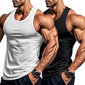preiswerte Fitness Tank-Tops-Herren Tank Top Weste Unterhemd Ärmelloses Shirt Ärmellos Rundhalsausschnitt Sommer Einfarbig Einfach Mode Klassisch Bequem 2 Packungen Straße Lässig Sport Blau+Hellblau Weiß + Weiß Grau+Weiß Top