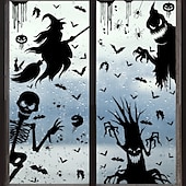 cheap Halloween Stickers-4 Sheets Halloween Window Cling Sticker Decals Decorations Double Side, Ghost Pumpkin Witch Grim Reaper Bat Skeleton Static Stickers for Halloween Party Supplies