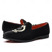 お買い得  ローファー-刺繍入りの紋章が入ったメンズ バーガンディ ベルベット ローファー - 結婚式、宴会、お祝いの席にぴったりのスリッポン パーティー ドレスシューズ