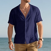economico camicie casual da uomo-Per uomo Camicia Camicia Estiva Camicia casual Camicia da Spiaggia Camicia con Bottoni Nero Bianco Blu marino Kaki Grigio chiaro Manica Corta Semplice Scollo a V Vacanza Camicia hawaiana Abbigliamento