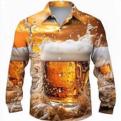 levne Jídlo a nápoje-Pánské Pivo Oktoberfest Košile Košile s knoflíkem Havajské košile Dlouhý rukáv Havajské Venkovní Dovolená Léto Jaro Přehnutý 3D tisk košile s límečkem Oranžová