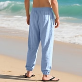 economico Vacanza-Per uomo Joggers Pantaloni di Lino Pantaloni Pantaloni Estivi Pantaloni da Spiaggia Tasca Coulisse Elastico in vita Semplice Comodità Traspirante Vacanza Quotidiano Ferie Hawaiano Boho Nero Bianco