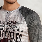 billiga Vintage &amp;amp; Retro-Herr T-shirt Henleytröja Grafiska tryck Motorcyklar Henley Gul Blå Kaki Grå Utomhus Ledigt Långärmad Button-Down Mönster Kläder Stylish Lättvikt Vintage Andningsfunktion