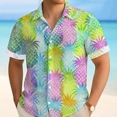 preiswerte Essen &amp; Getränke-Herren Frucht Ananas Tropisch Sommer Hawaiihemd Knopfhemd Alohahemd Kurzarm Hawaiianisch Urlaub Strandbekleidung Sommer Frühling Umlegekragen 3D-Druck Hemden mit Kragen Hellkaki Blau Dunkelgrün